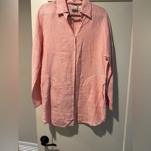Chicos Linen pink and white stripe shirt. Size 0